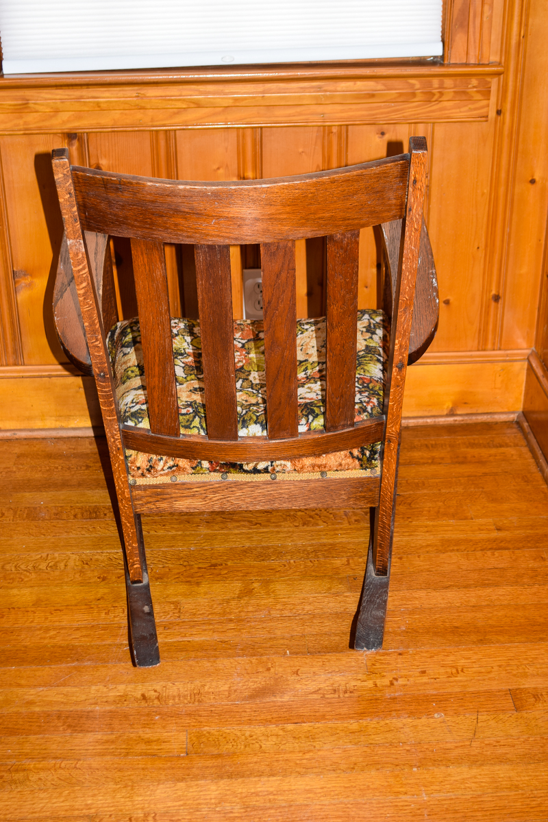 Vintage Mission Style Rocking Chair with Tapestry Seats