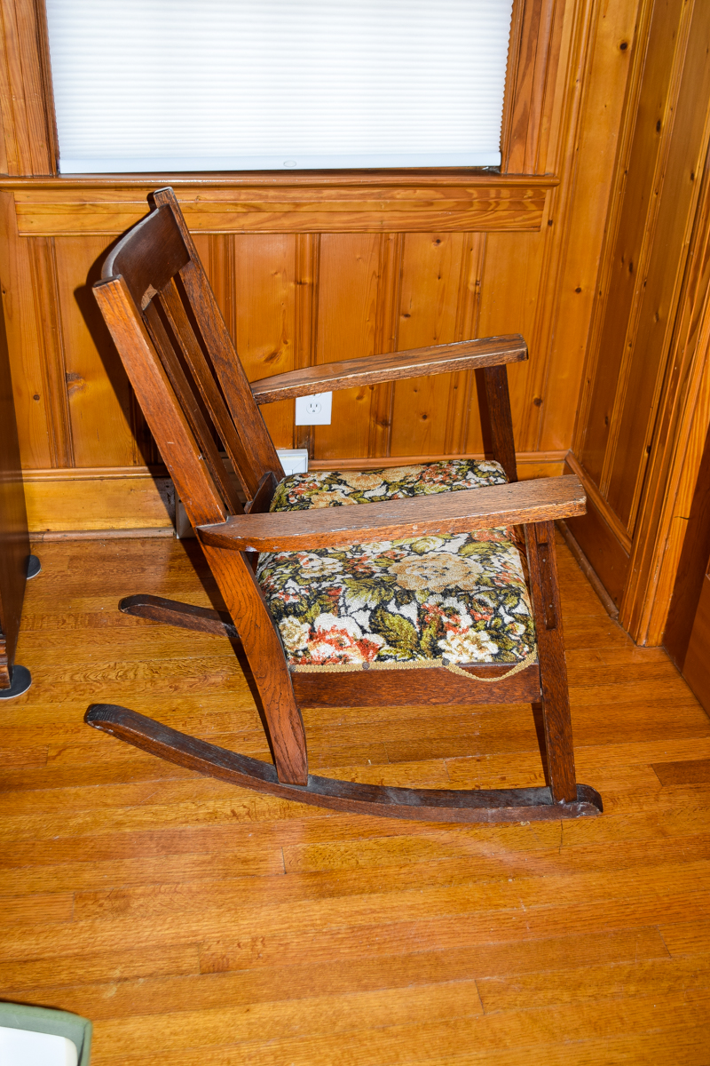 Vintage Mission Style Rocking Chair with Tapestry Seats