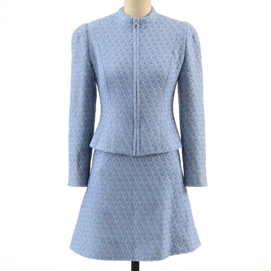 Jeanne Lanvin of Paris Powder Blue Wool Zipper Front Suit