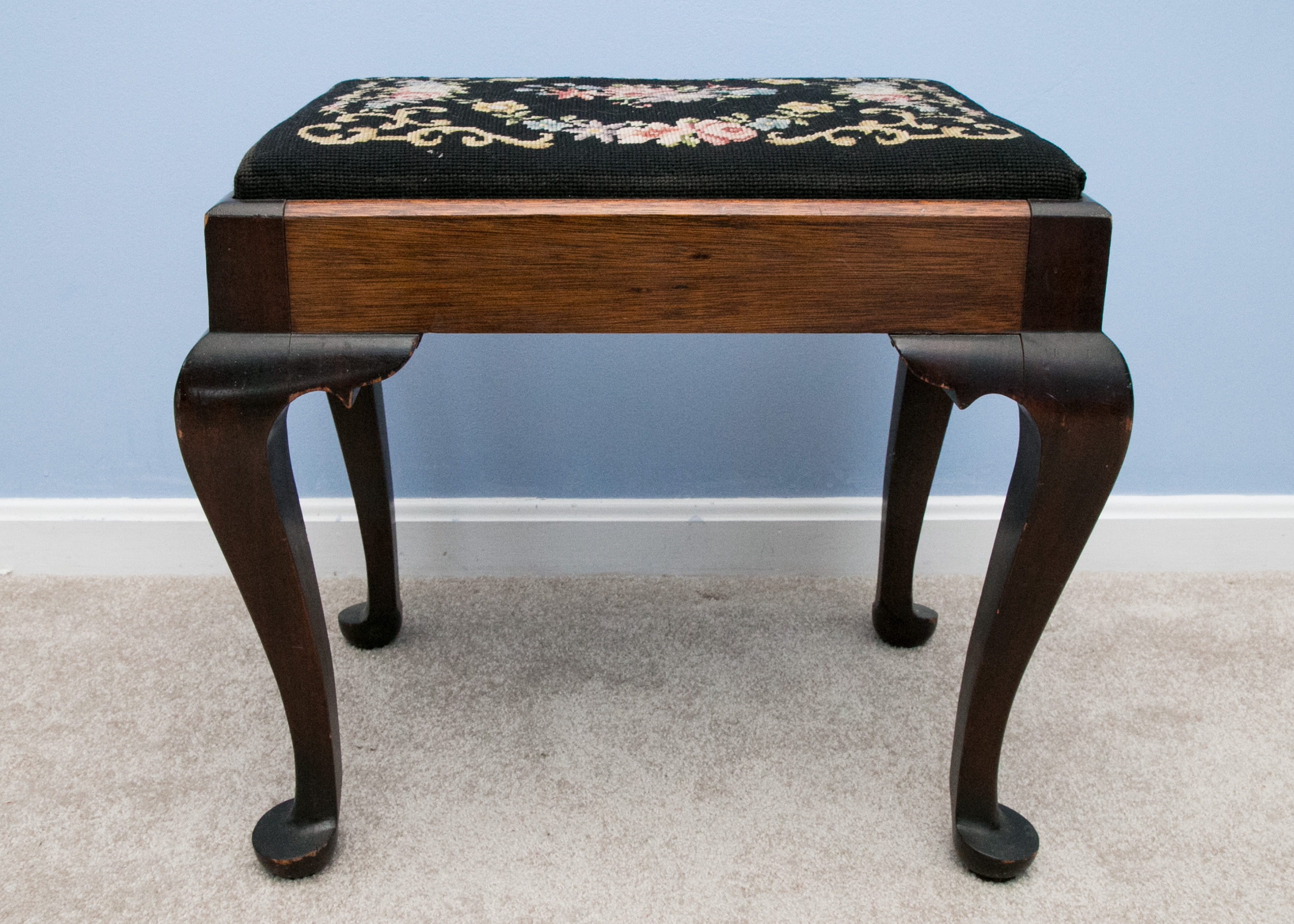 Queen Anne Style Stool with Needlework