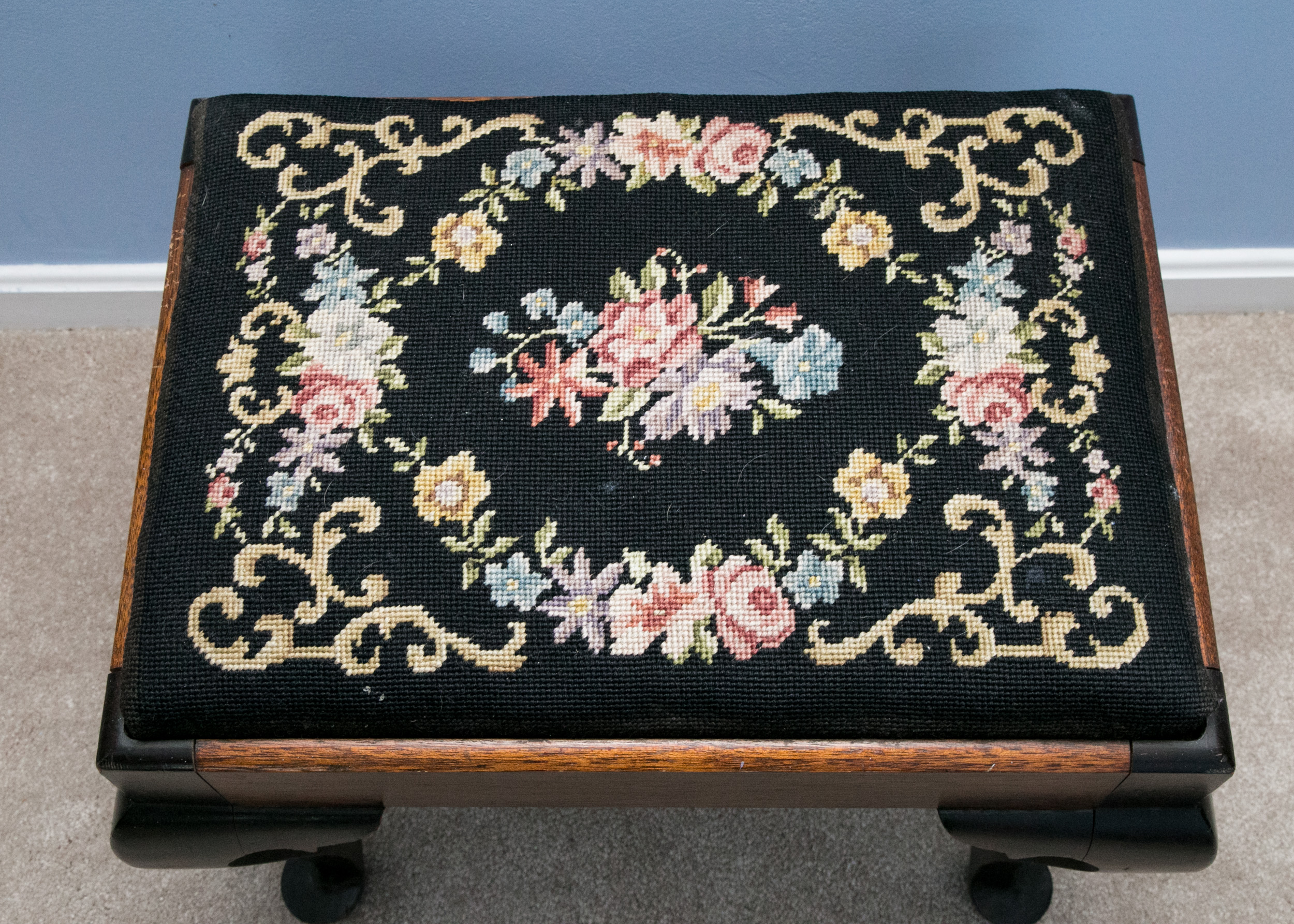 Queen Anne Style Stool with Needlework