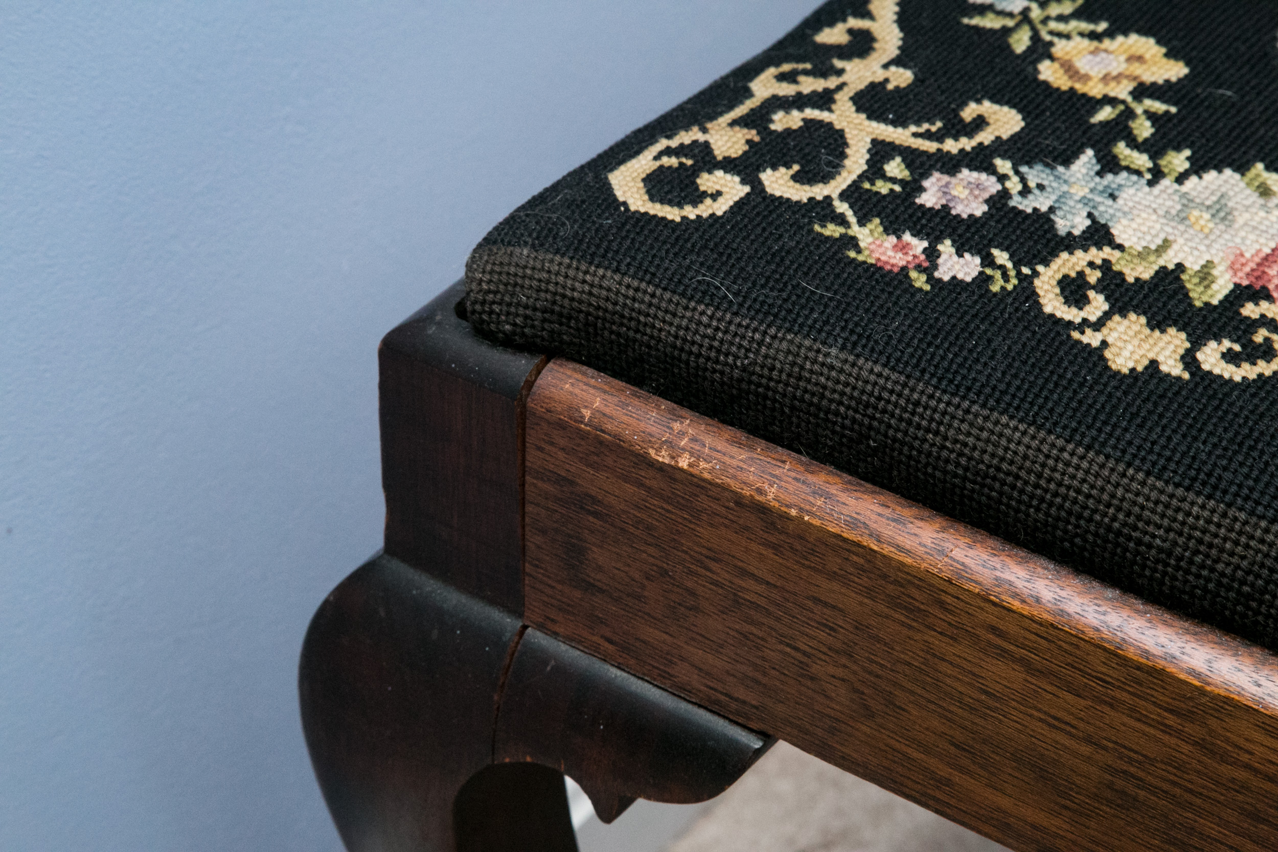 Queen Anne Style Stool with Needlework
