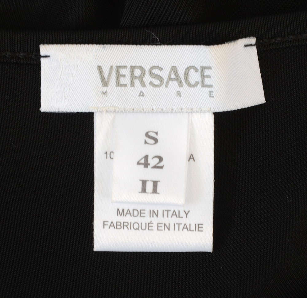 Versace Mare Black Sleeveless Slip Dress with Chain Link Medusa Logo Accent Strap Encrusted with Rhinestones