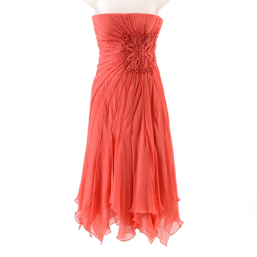 Carlos Miele Coral Silk Crepe and Satin Crochet Strapless Dress