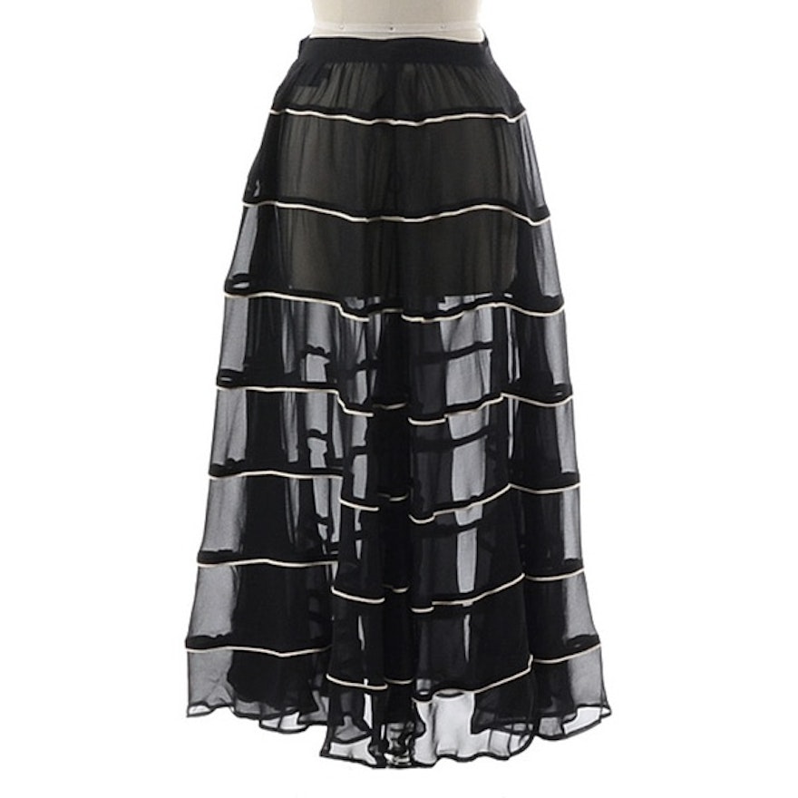 Donna Karan of New York Black Silk and Ivory Chiffon Evening Skirt