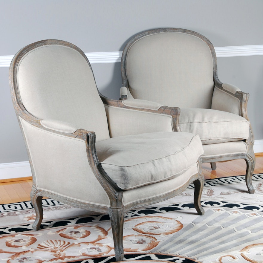 Pair of Restoration Hardware Louis XV Style Bergère Chairs