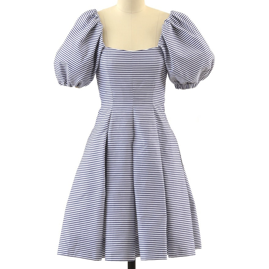 Yves Saint Laurent Rive Gauche Navy Blue and White Striped Cotton Nautical Dress