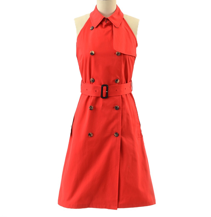 Burberry of London Double Breasted Red Sleeveless Trench Halter Dress