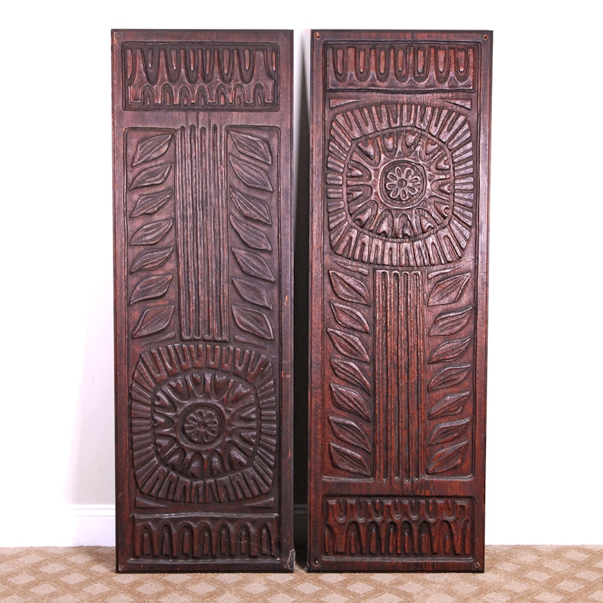 Carved Wooden Panels With Sunflower Motif