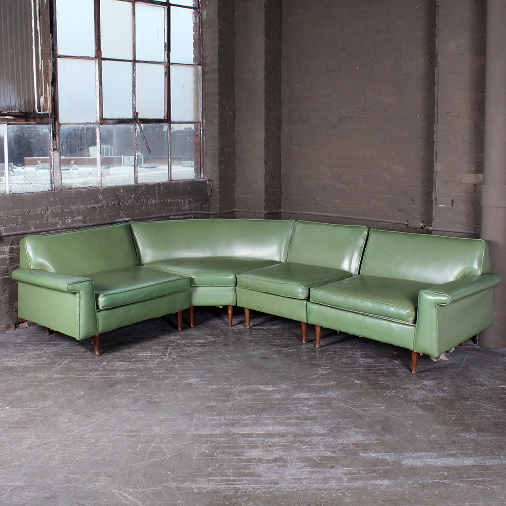 Mid-Century Modern Green Vinyl Sectional
