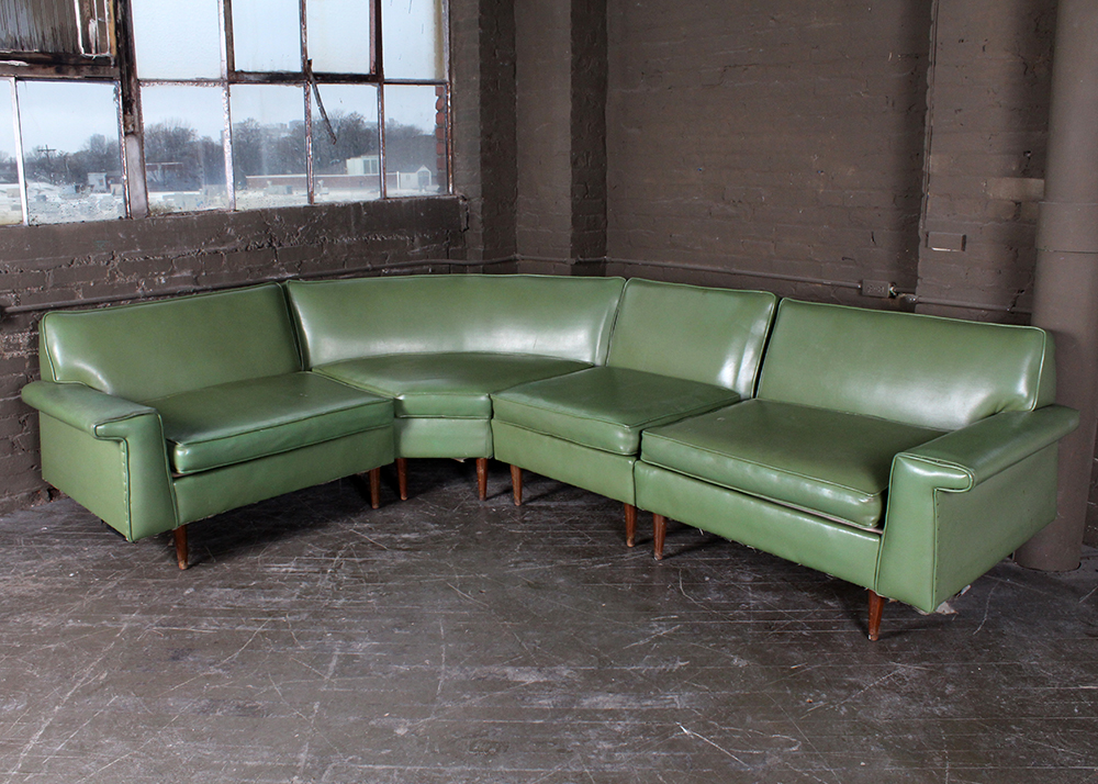 Mid-Century Modern Green Vinyl Sectional