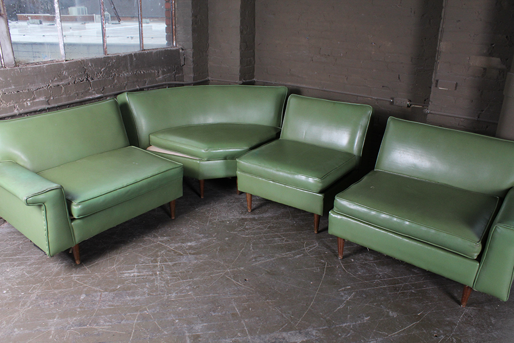 Mid-Century Modern Green Vinyl Sectional