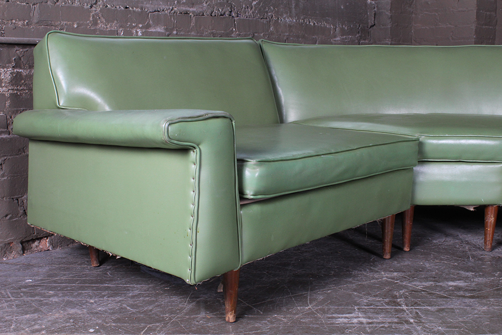 Mid-Century Modern Green Vinyl Sectional