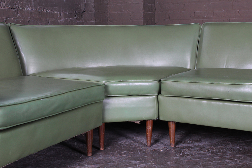 Mid-Century Modern Green Vinyl Sectional