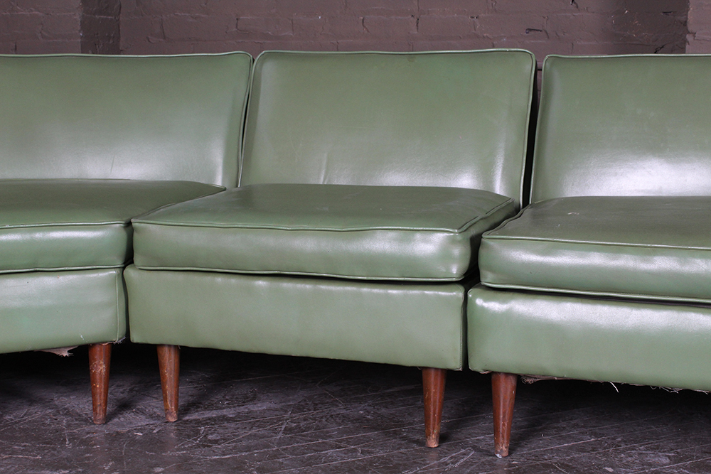 Mid-Century Modern Green Vinyl Sectional