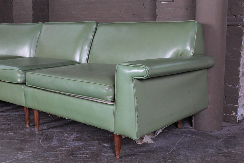 Mid-Century Modern Green Vinyl Sectional