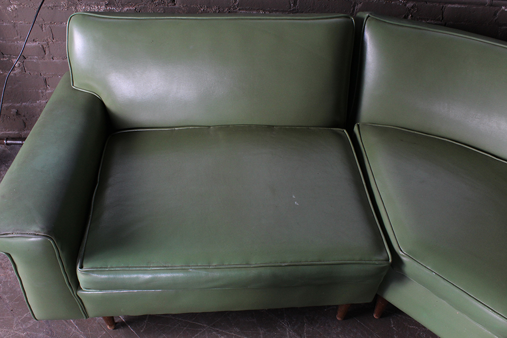 Mid-Century Modern Green Vinyl Sectional