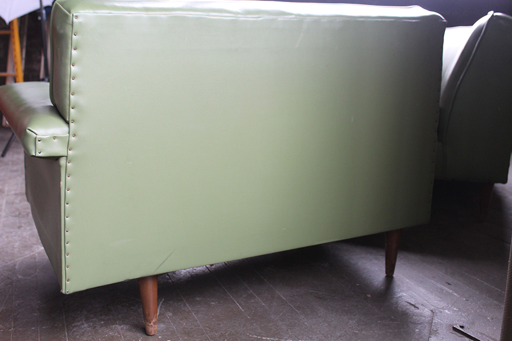 Mid-Century Modern Green Vinyl Sectional