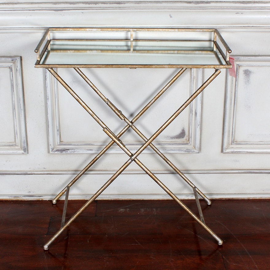 Metal Mirror-Topped Tray Table