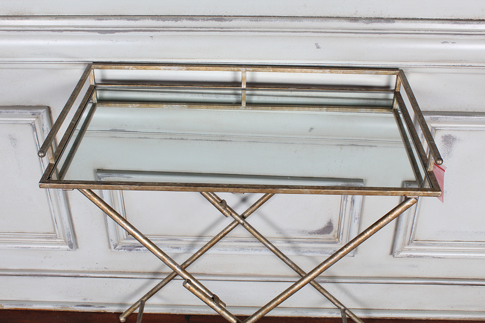 Metal Mirror-Topped Tray Table