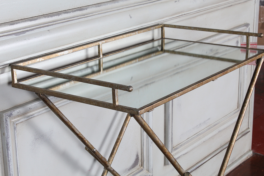 Metal Mirror-Topped Tray Table