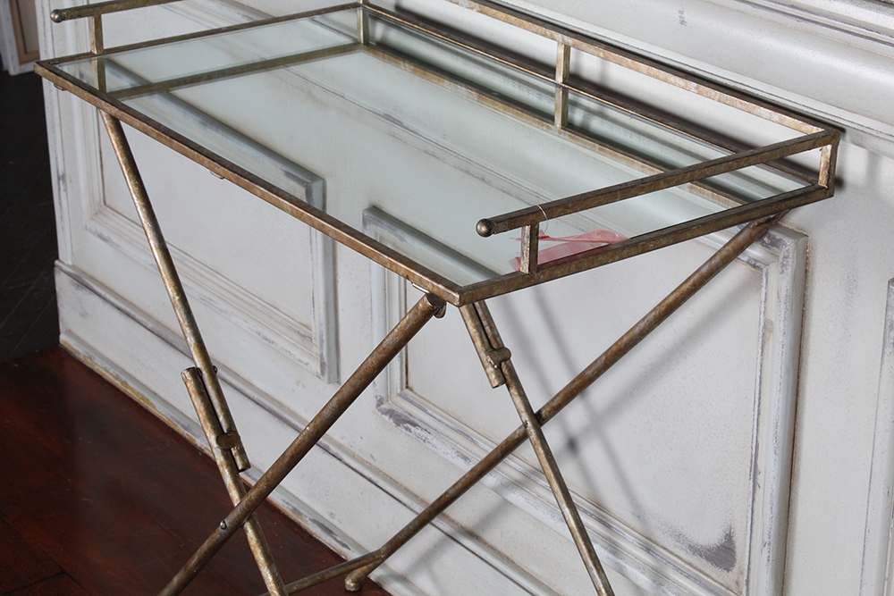 Metal Mirror-Topped Tray Table
