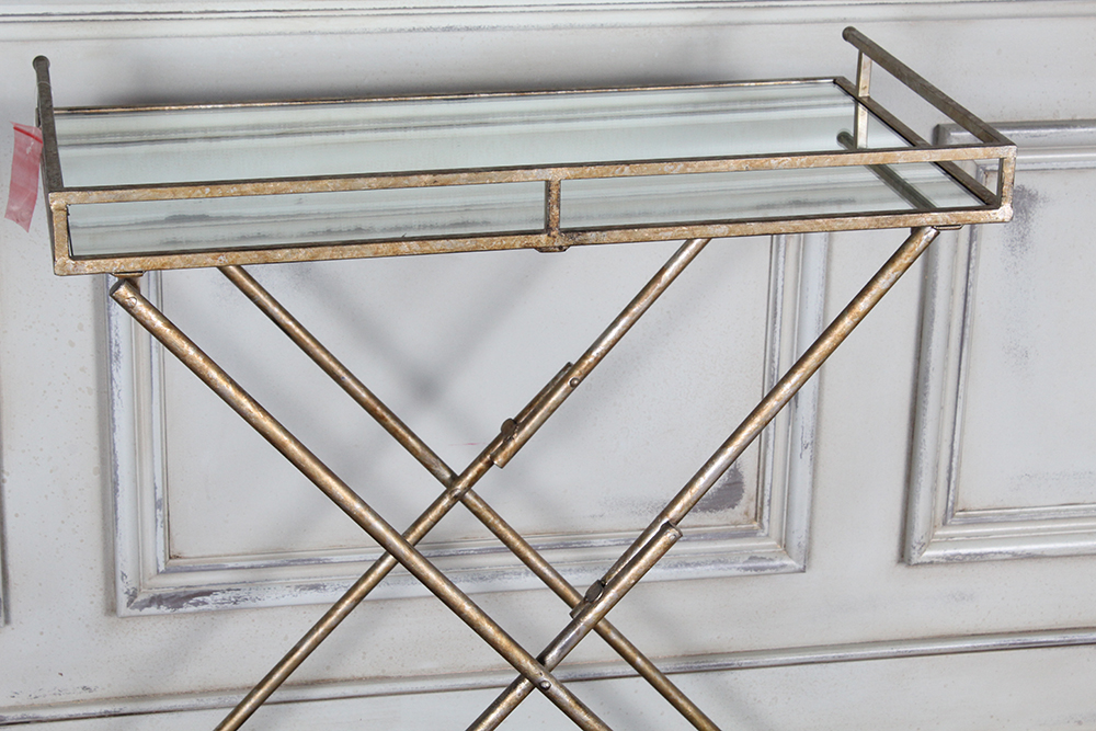 Metal Mirror-Topped Tray Table