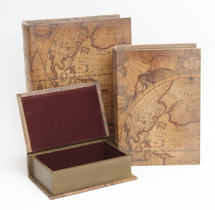 Trio of World Map Storage Boxes