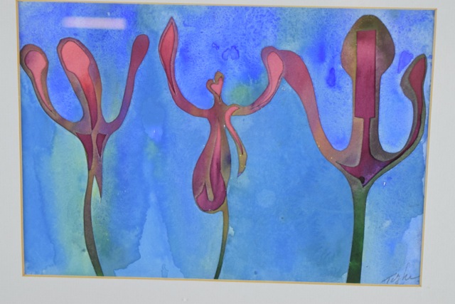 Original Tuska Cut Paper and Watercolor Framed Art "Buds" Number 17