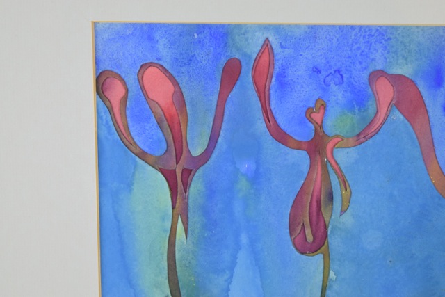 Original Tuska Cut Paper and Watercolor Framed Art "Buds" Number 17