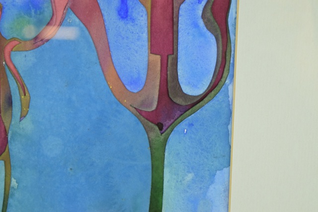 Original Tuska Cut Paper and Watercolor Framed Art "Buds" Number 17