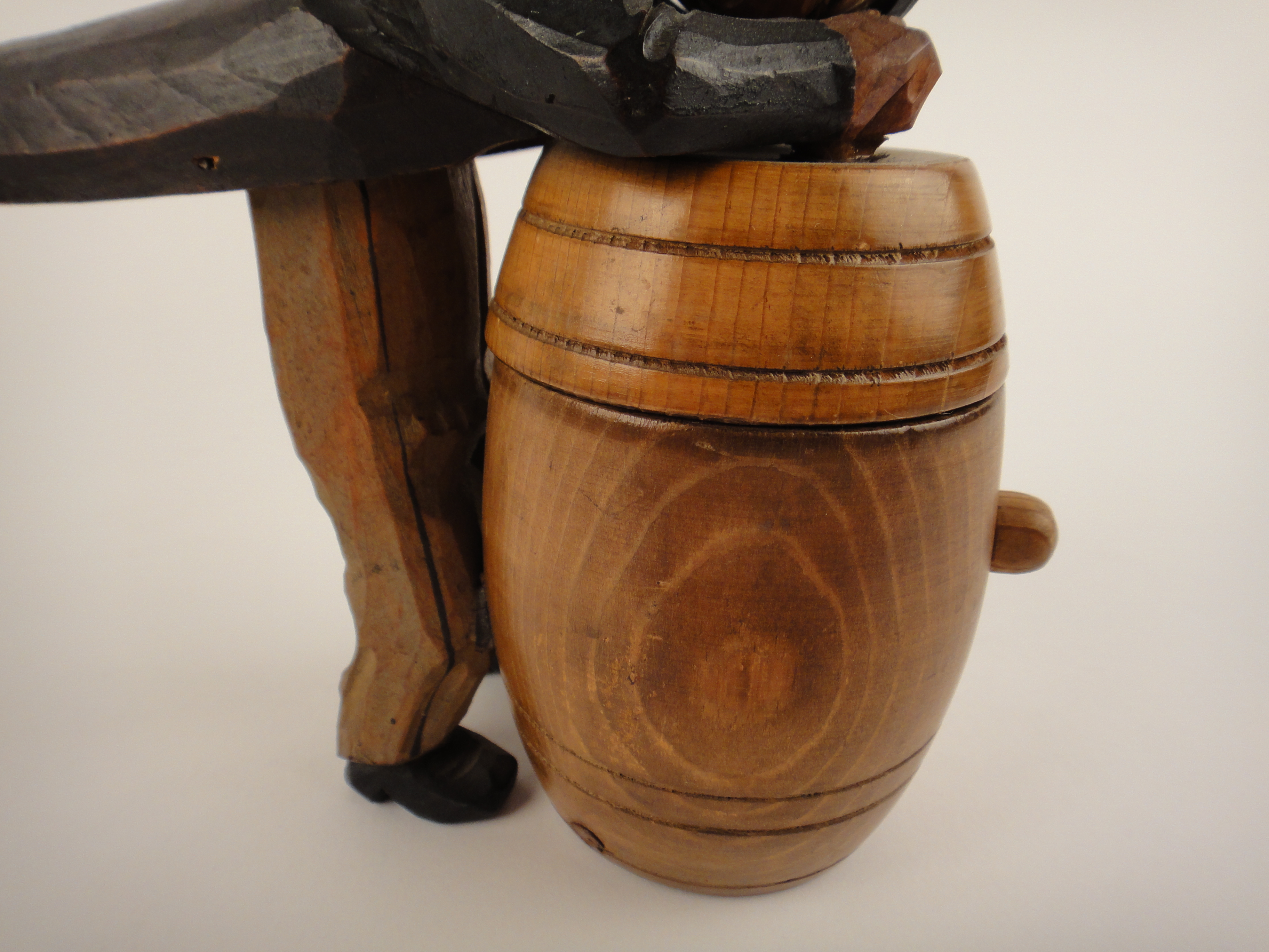 ANRI Wood Carved Man Over Barrel Cigarette Match Holder