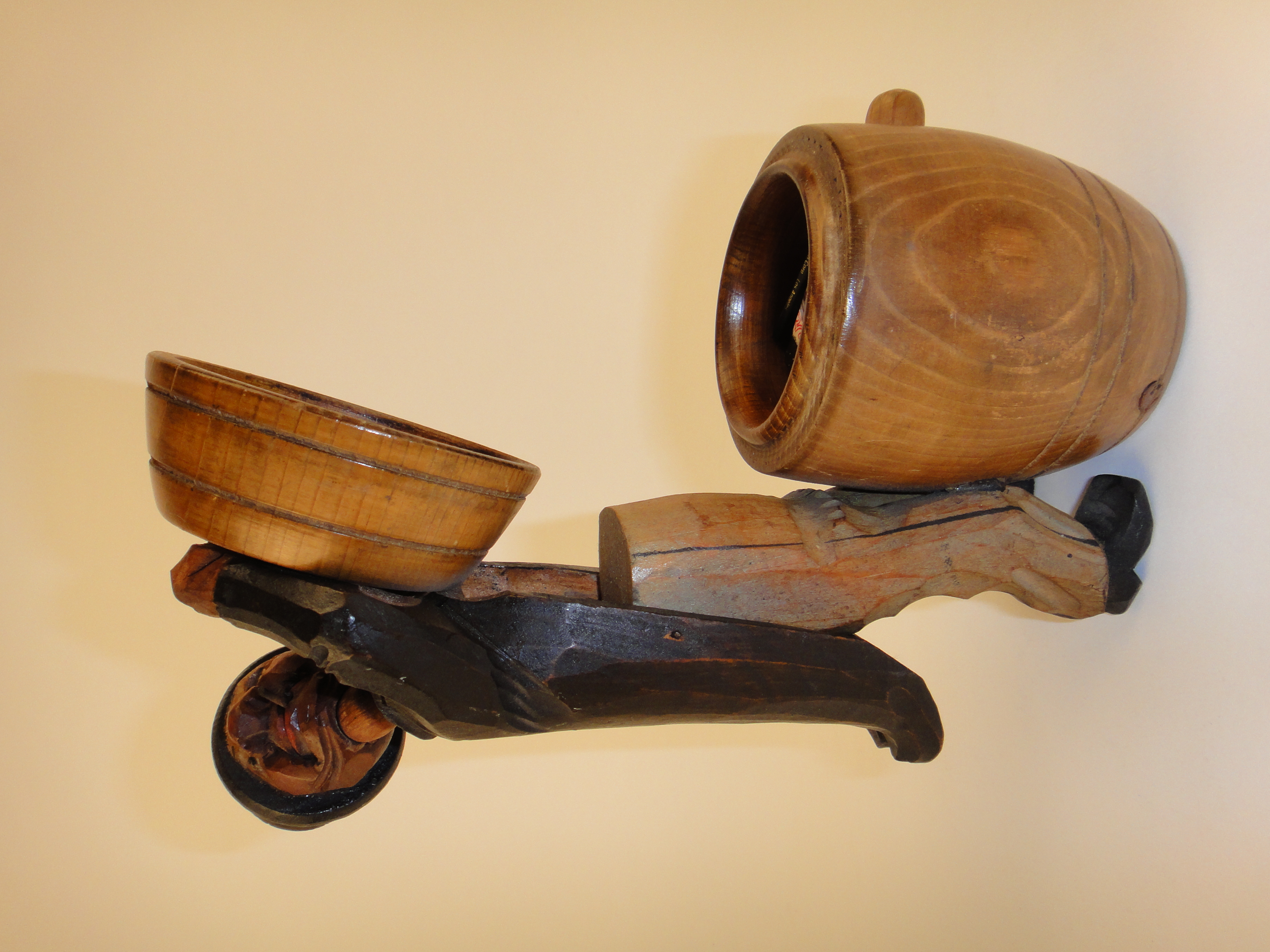 ANRI Wood Carved Man Over Barrel Cigarette Match Holder