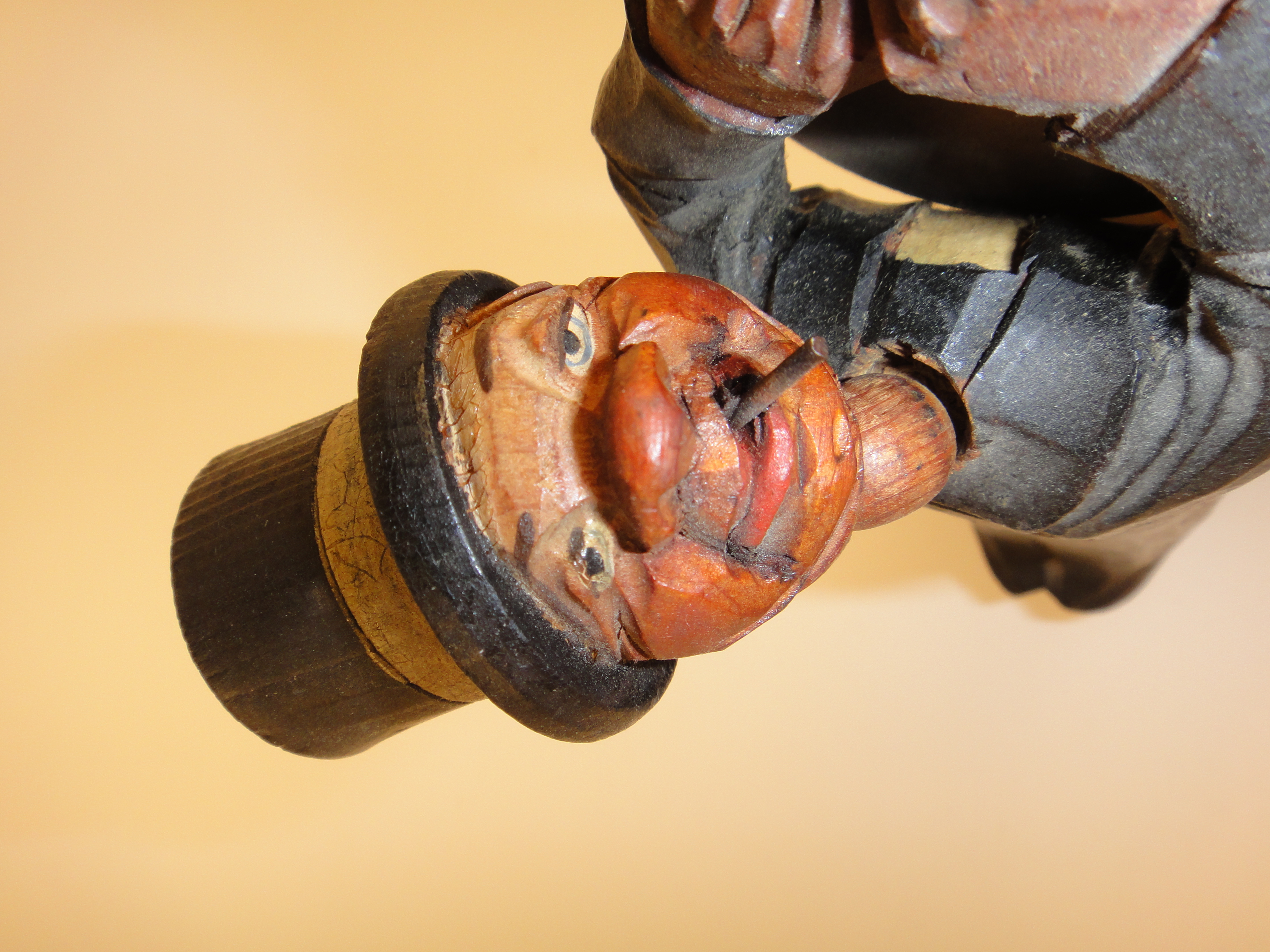 ANRI Wood Carved Man Over Barrel Cigarette Match Holder