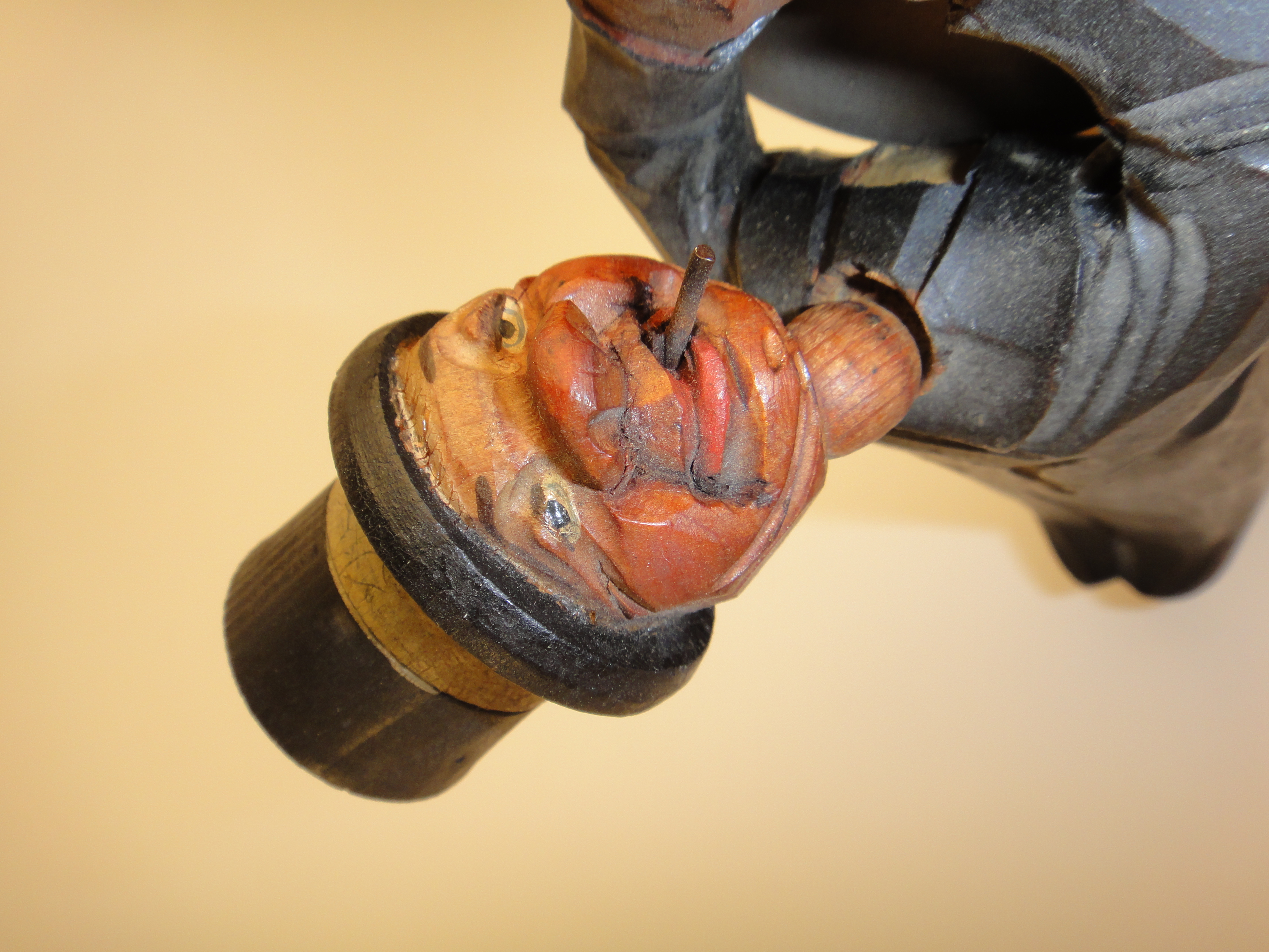 ANRI Wood Carved Man Over Barrel Cigarette Match Holder