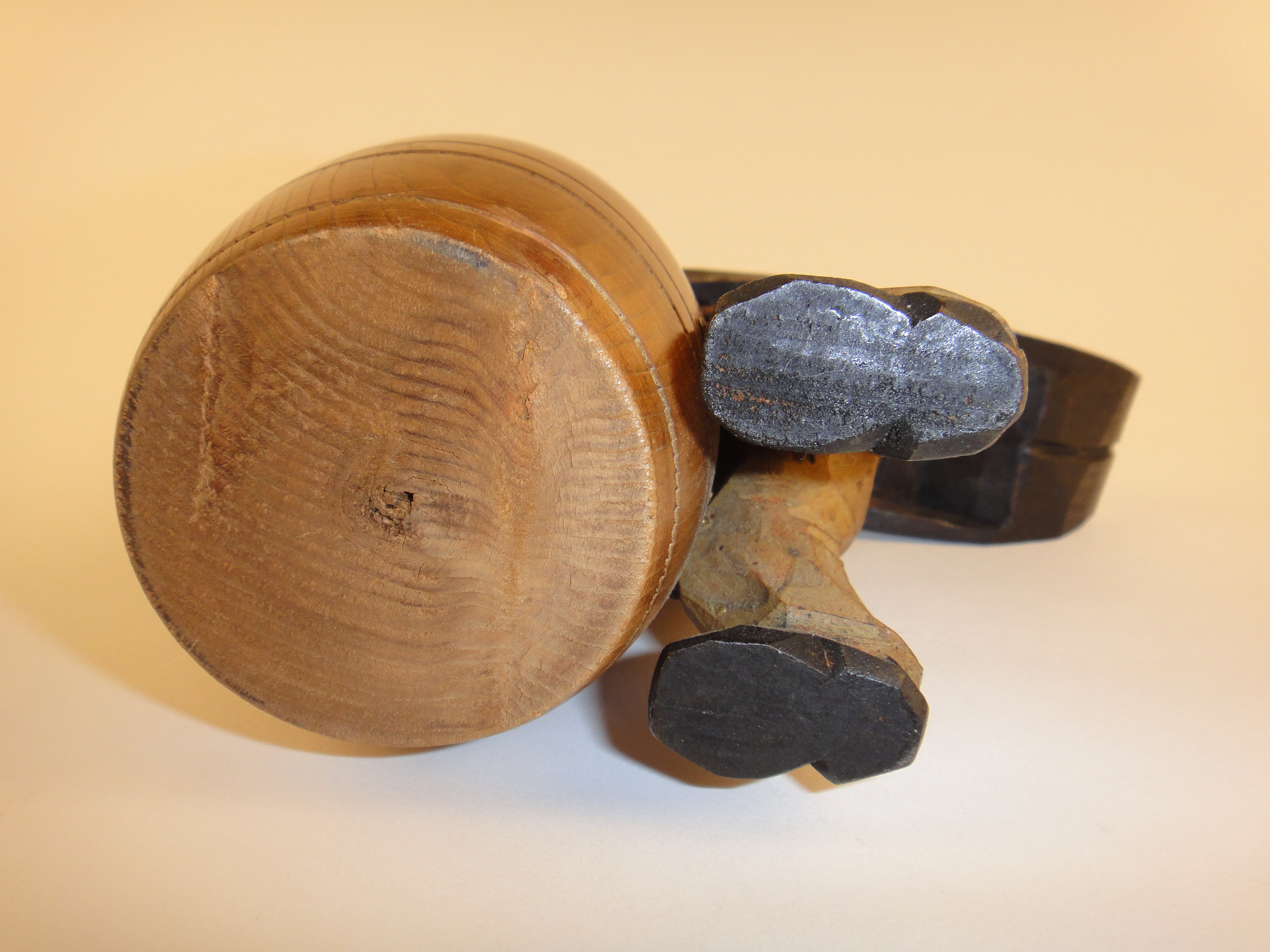 ANRI Wood Carved Man Over Barrel Cigarette Match Holder