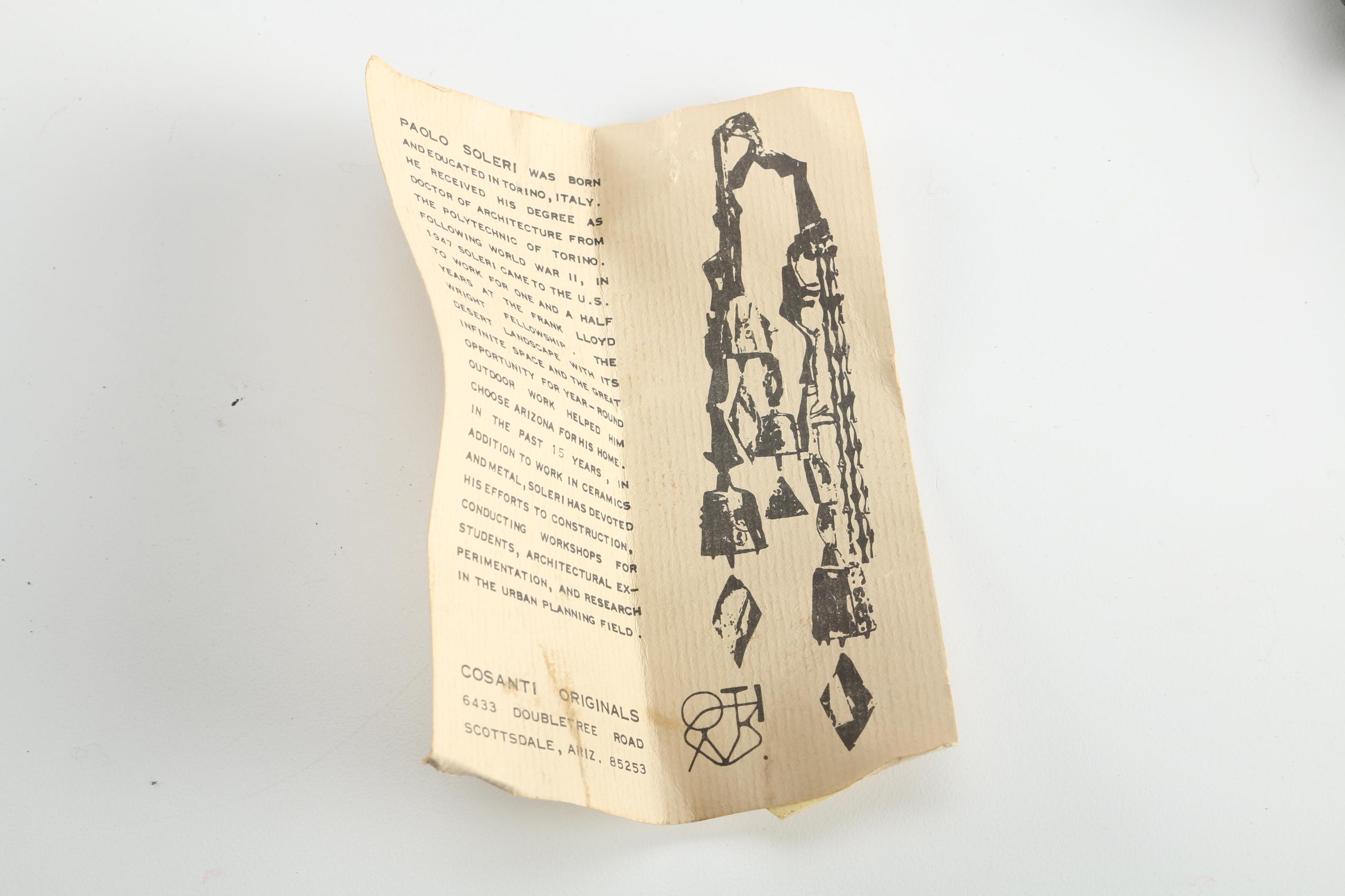 Paolo Soleri Italian Copper Wind Chime