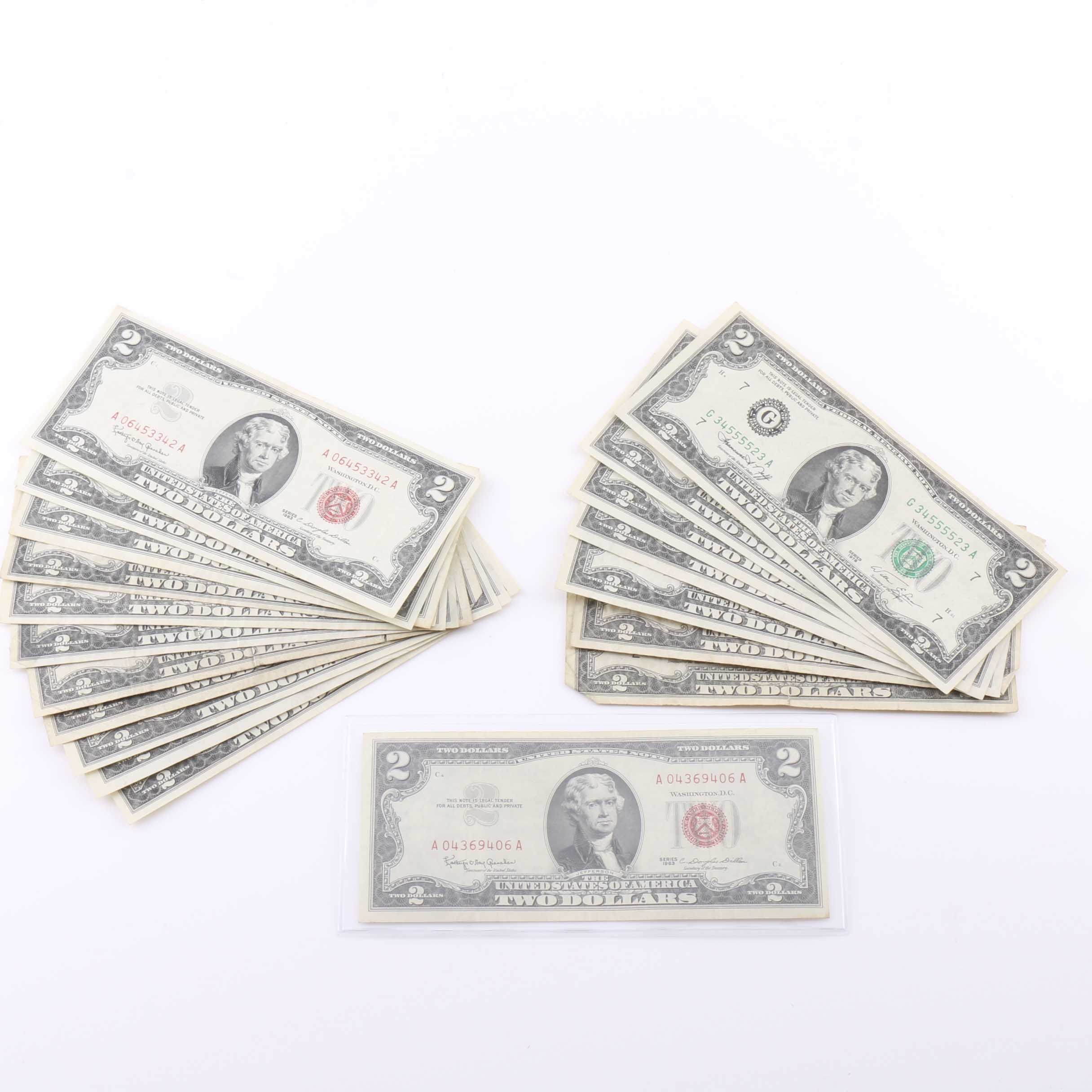 Nineteen U.S. Two Dollar Bills