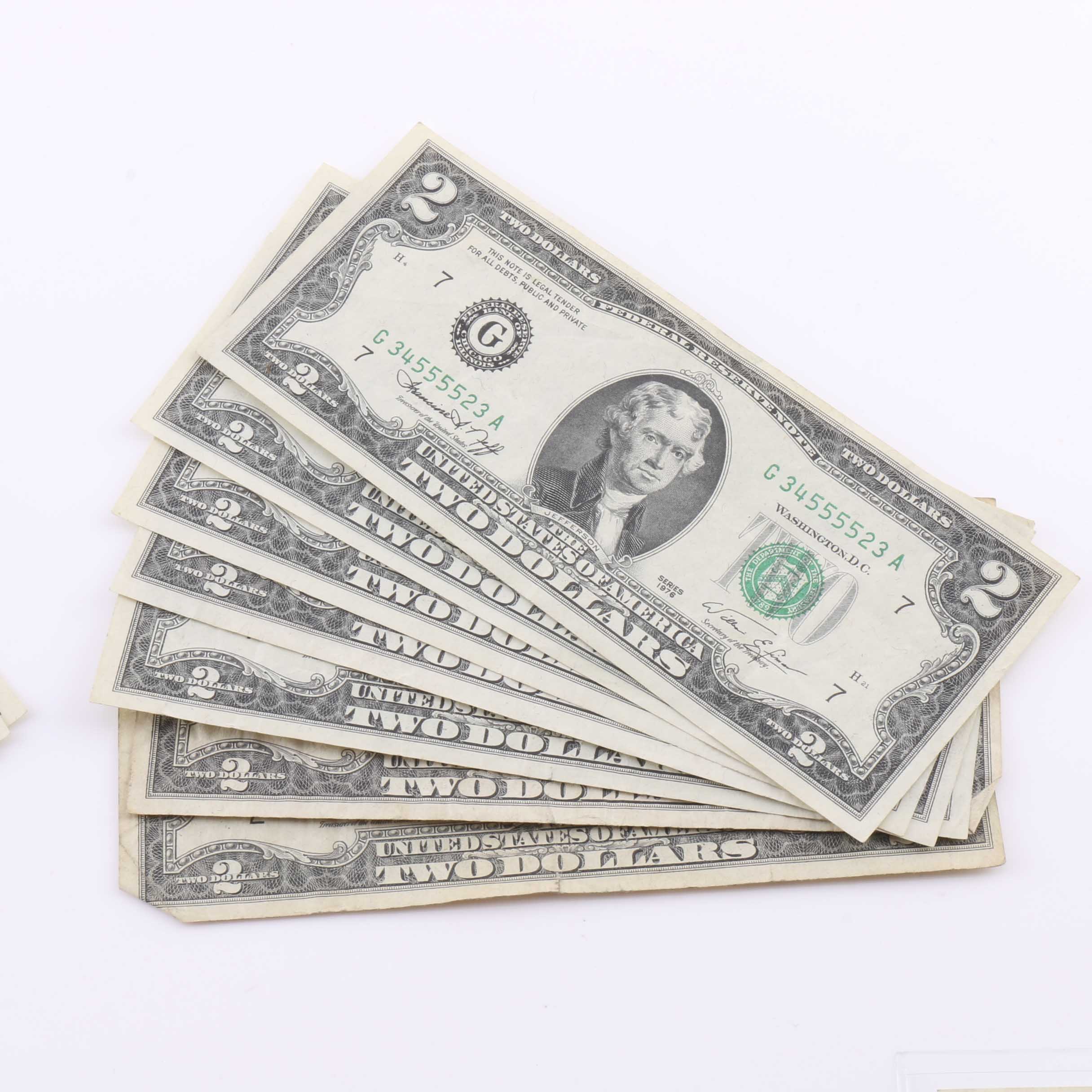 Nineteen U.S. Two Dollar Bills