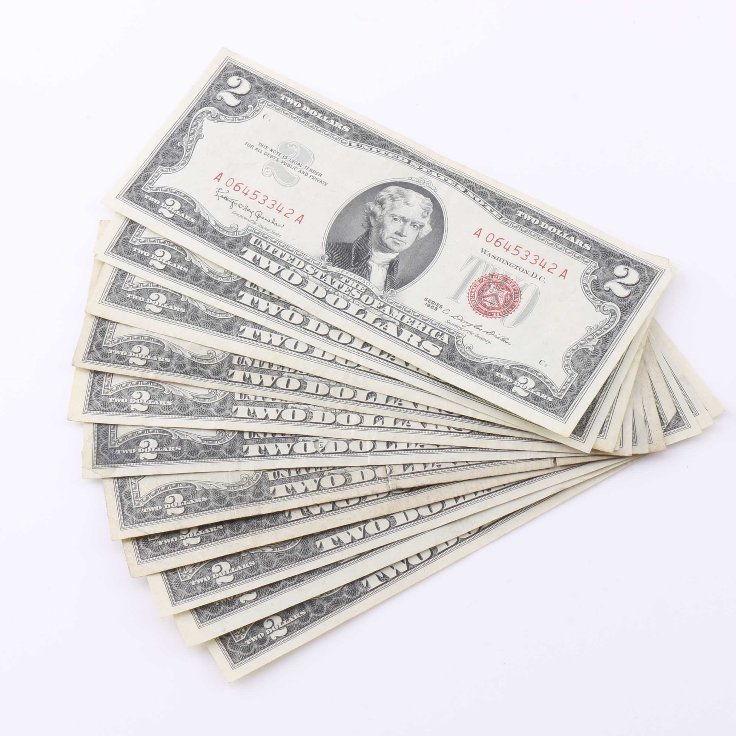 Nineteen U.S. Two Dollar Bills