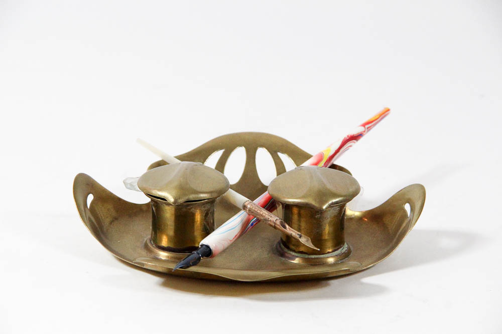 Antique Ges Gesch Brass Inkwell