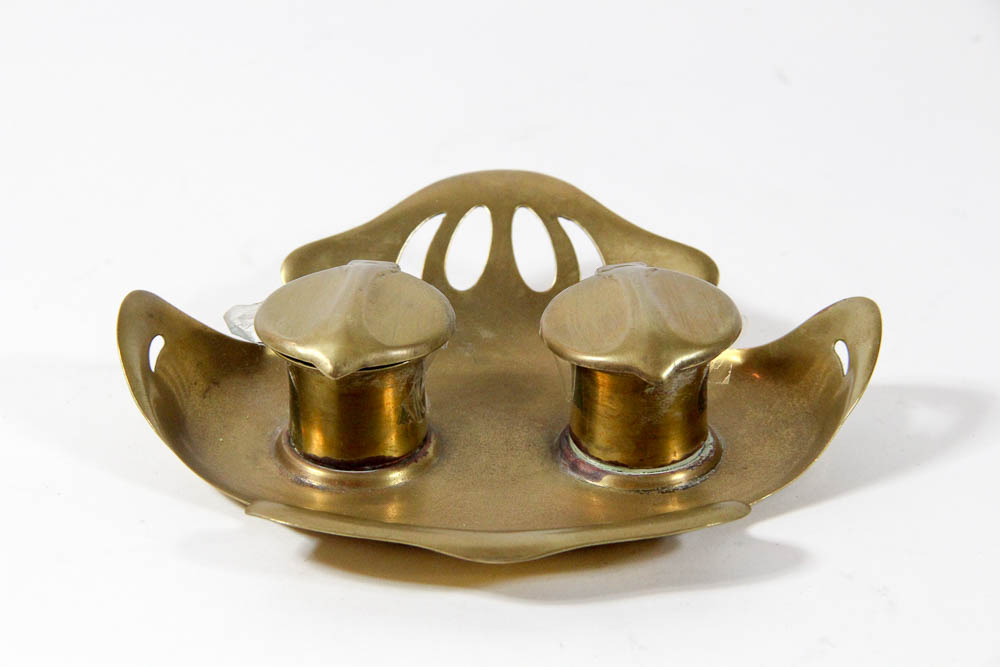 Antique Ges Gesch Brass Inkwell