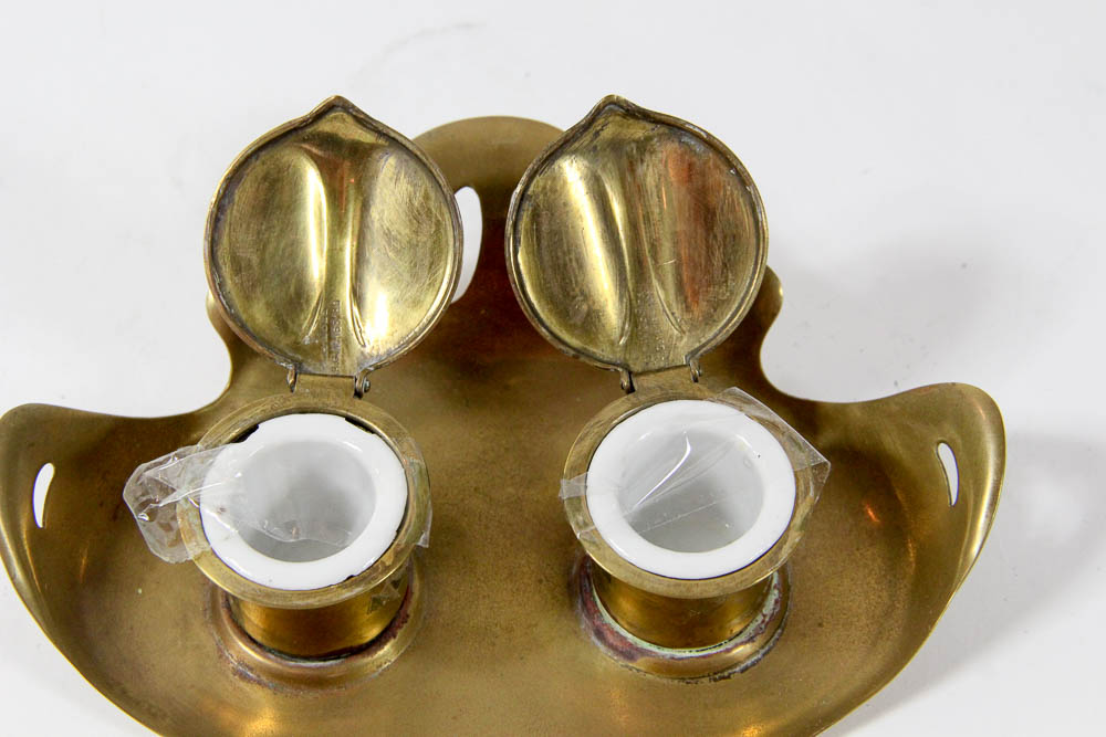 Antique Ges Gesch Brass Inkwell