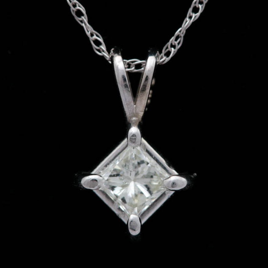 0.24 CT Diamond Solitaire and 14K White Gold Pendant with Chain