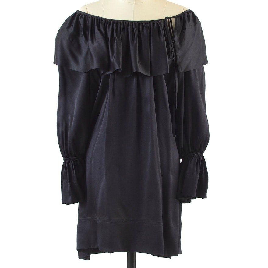 Angelo Tariazzi of Paris Black Silk Over-The-Knee Length Tunic Dress