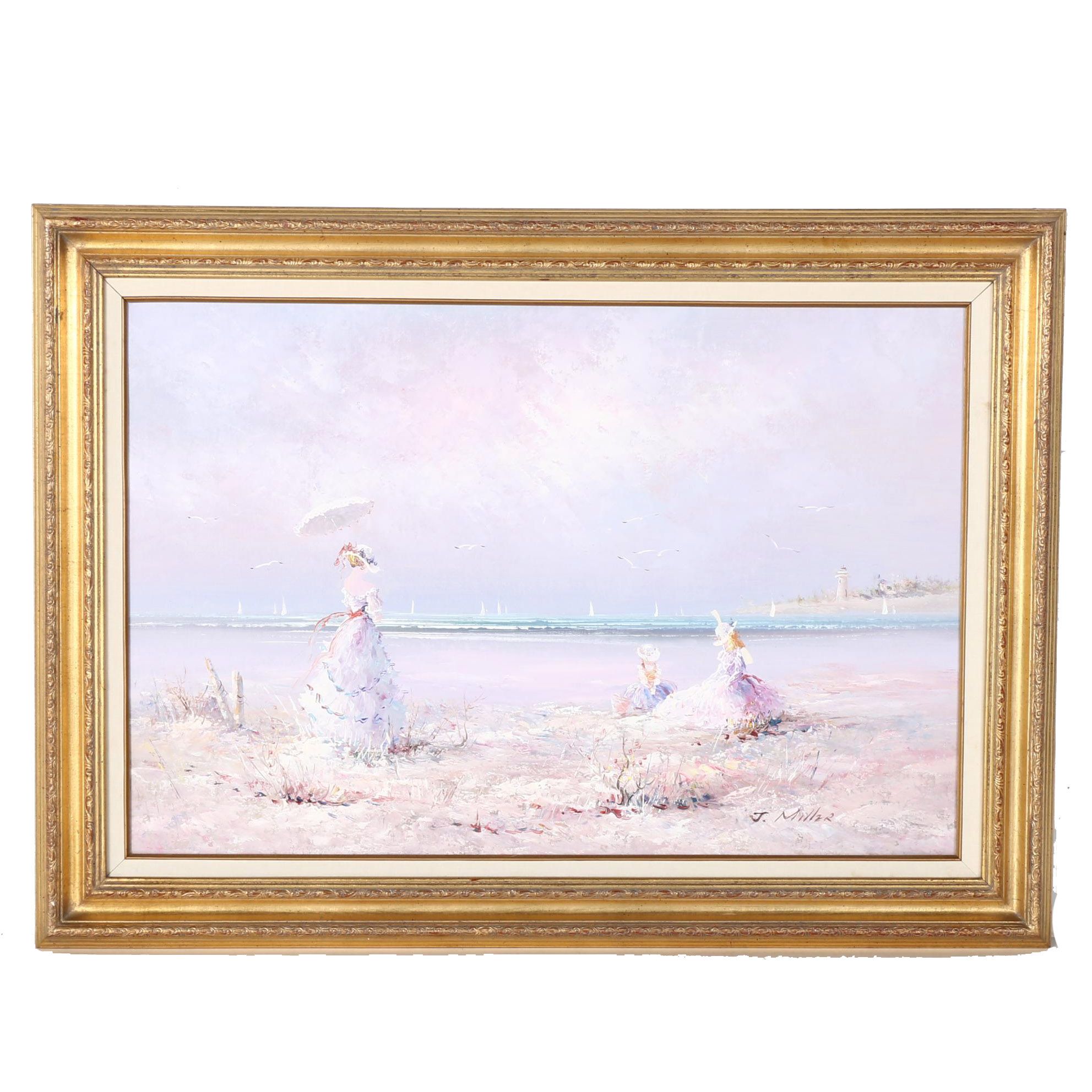 J. Miller Signed Oil on Canvas Beach Landscape