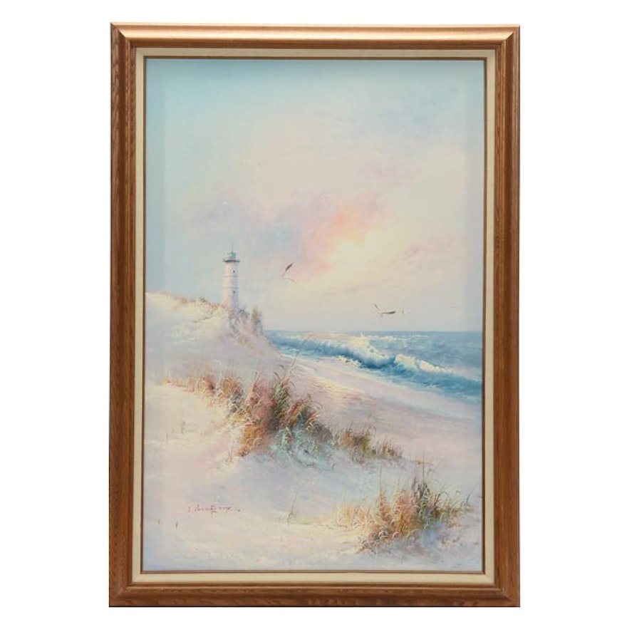J. Thompson Original Coastal Oil Painting on Canvas