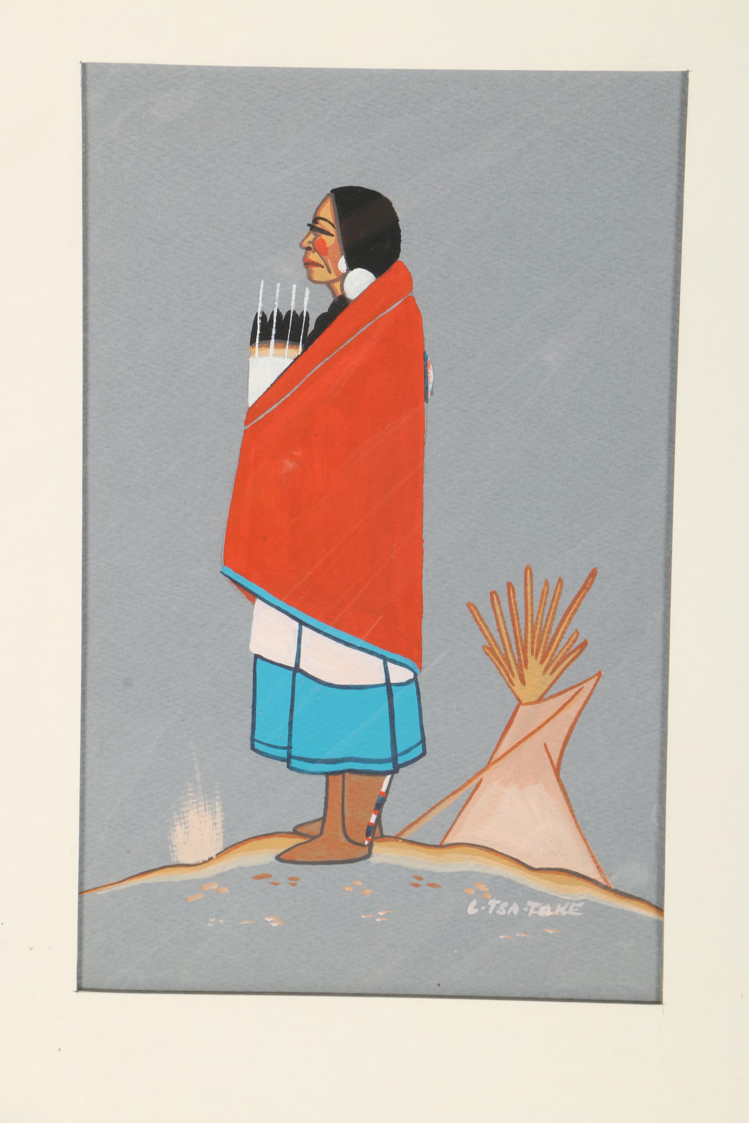 Lee Tsatoke Native American Gouache Painting on Heavyweight Paper