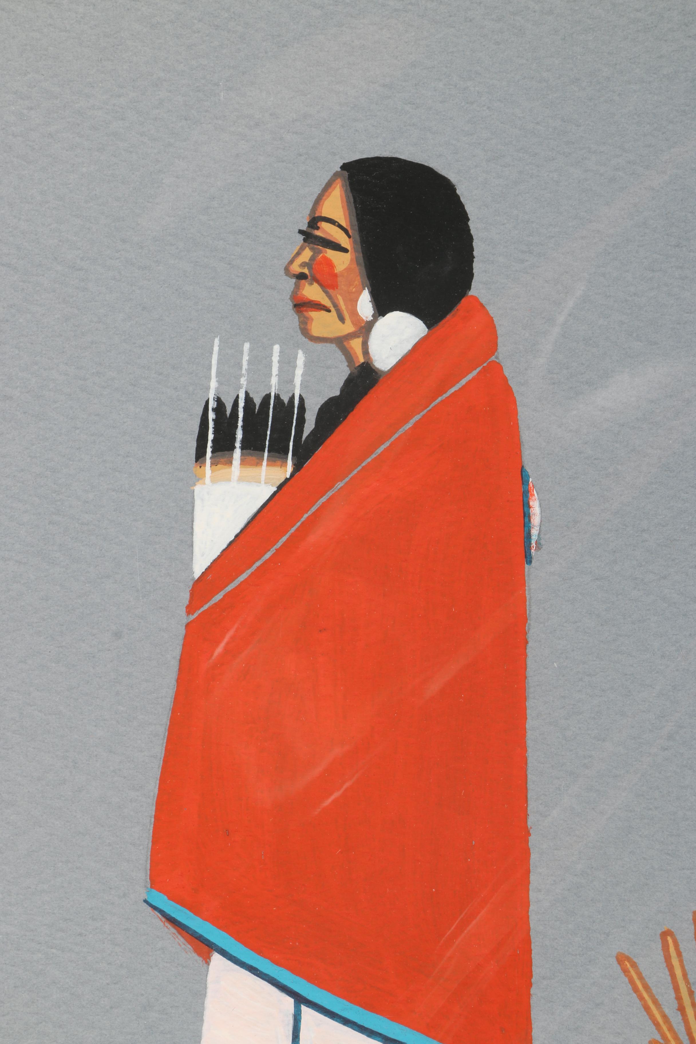 Lee Tsatoke Native American Gouache Painting on Heavyweight Paper