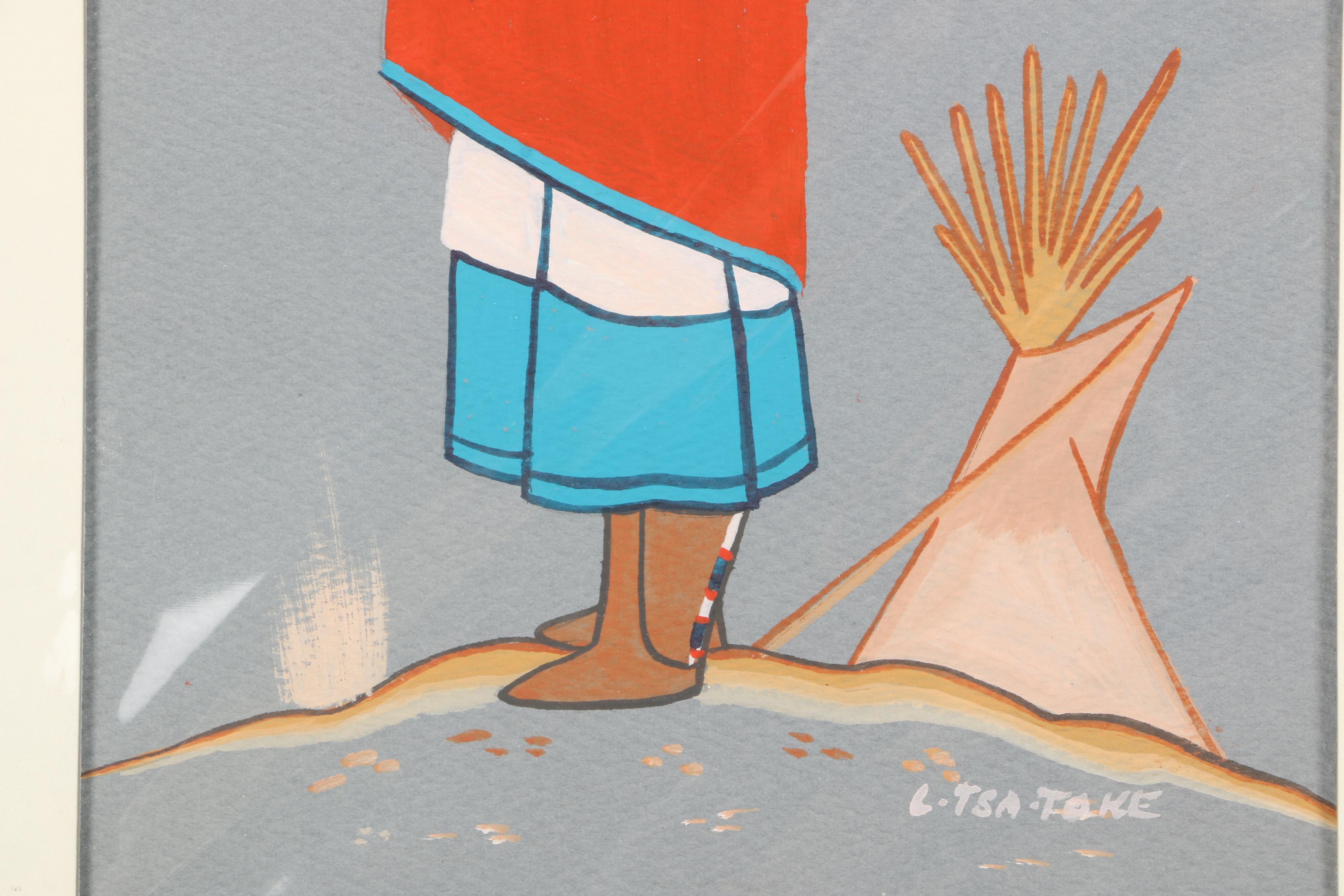 Lee Tsatoke Native American Gouache Painting on Heavyweight Paper